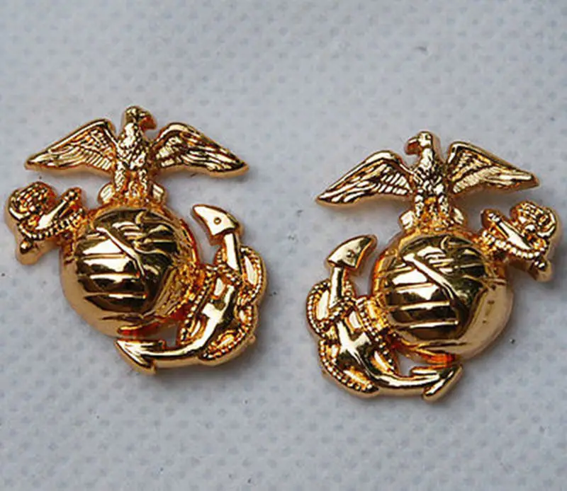 Pair USMC US Marine Corps Marines Emblem Insignia Collar Badge Pin-US206