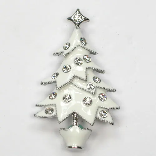 

White EnamelClear Rhinestone Christmas tree Pin brooches C423 A
