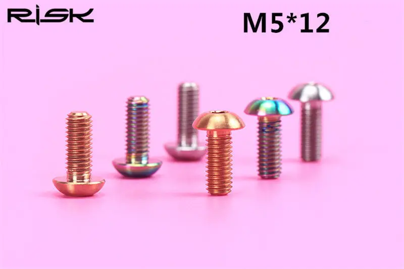 

RISK 2x M5x12mm Titanium Alloy Bottle Cage Bolt MTB BMX Mountain Road Folding Bike Umbrella Head Screws Tyre Pump Holder Bolts
