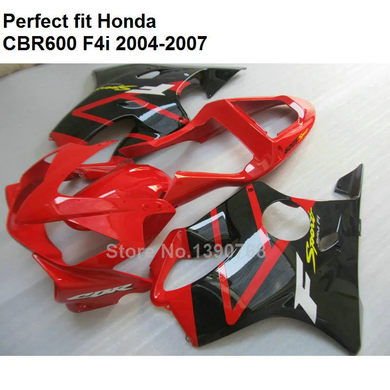 ABS Пластиковый обтекатель для Honda CBR600 F4i 04 05 06 07 Черный Красный обтекатели комплект CBR600F4i 2004-2007 HZ145