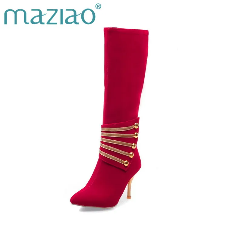 

MAZIAO New Arrivals Shoes Fashion Women Boots High Thin Heels Long Boots Nubuck Leather Knee-High Boots for Women Knight Boots