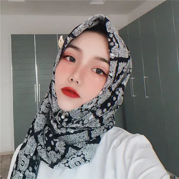 

Muslim headscarf retro chiffon crepe scarf hot silver print long scarf Dubai headscarf hijab