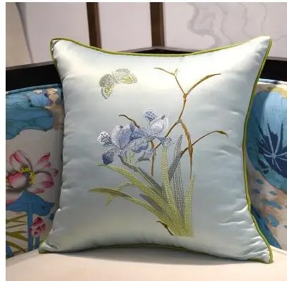 traditional Chinese orchid embroidered cushion cover classical flowers style lumbar pillow cover waist pillowcase for cushion - Цвет: 1