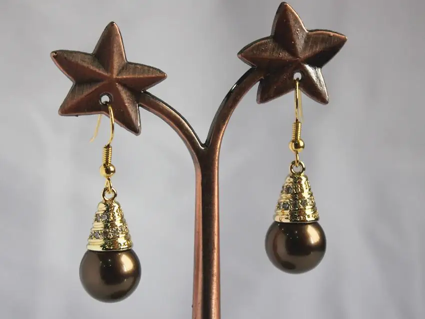 

hot sell new - high quality 18KGP 12mm brown shell pearl earrings for lady's gift