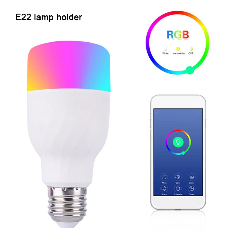 12 W Smart лампы E22/E26/E27 RGB Цвет-изменение светодиодное освещение Wi-Fi лампы для Alexa эхо удаленного Управление/ИК пульт дистанционного Управление