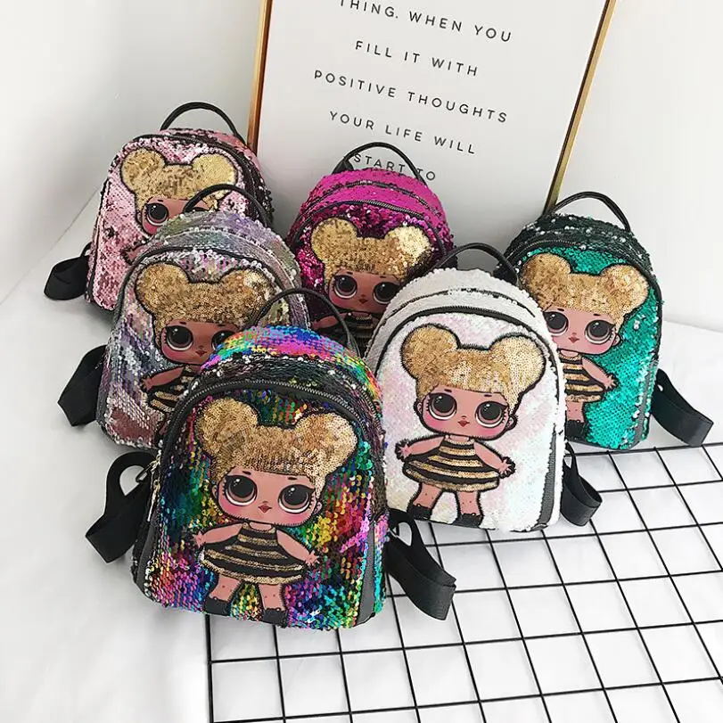 

Female New Fashion Glitter Women Sequins School Travel Backpack Girls Bling Cartoon Cute Kids Daily Big Shoulder Bags mochila