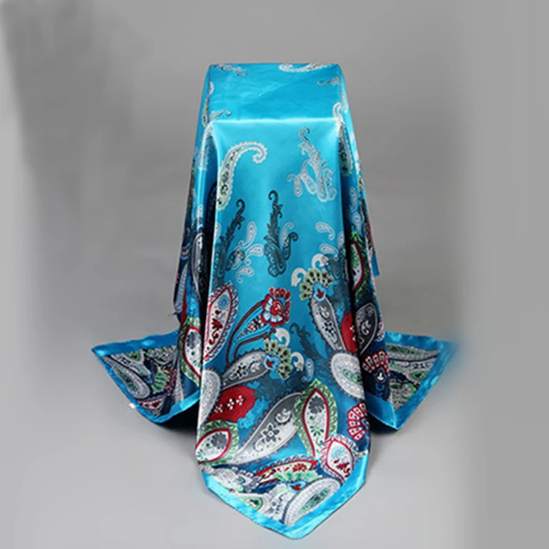 New Brand Women Satin Square Scarf Polyester Silk Scarves Flower Shawl Hijab...