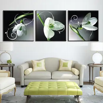 

High Quality Flower Painting White Lily Set canvas print wall art pictures 3 panel canvas art living room home decoration