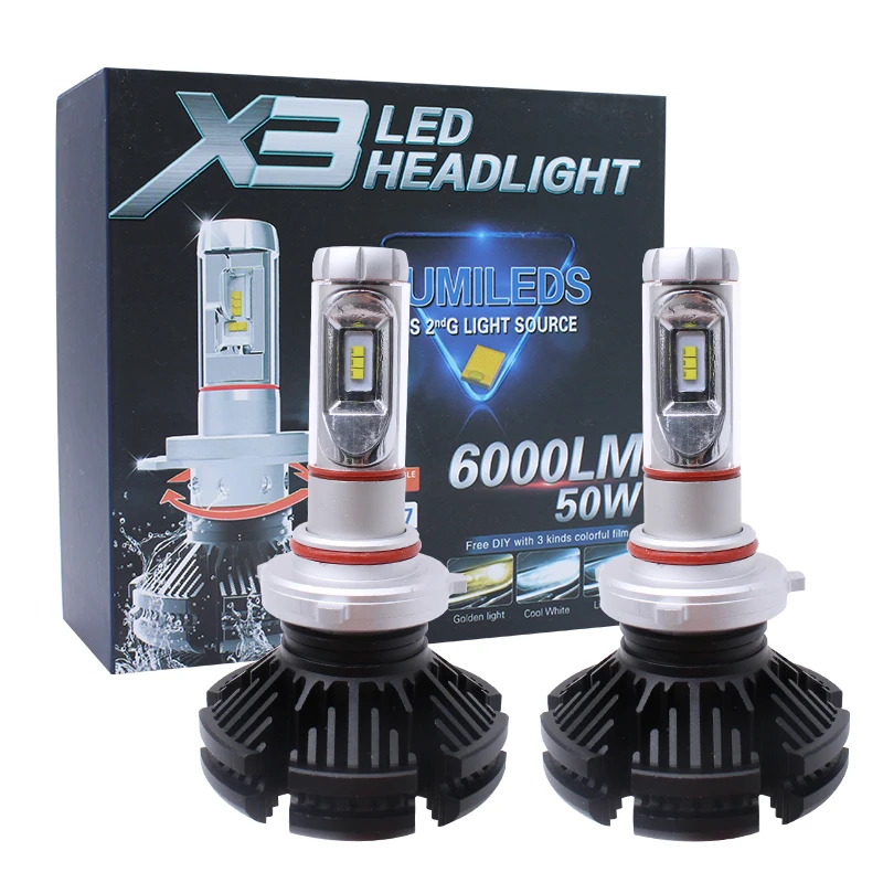 

HAOSJ 2PCs X3 ZES H4 H7 LED Car Headlight Bulb 3 Colors Lamp 3000K/6500K/8000K H11 9005 9006 LED Car Lights
