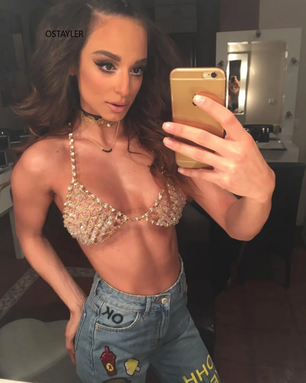

Luxury Golden Silver Alloy Rhinestone Body Chain Neckalce Women Bra Body Jewelry Bikini Beach/Club Summer Body Harness Jewelry