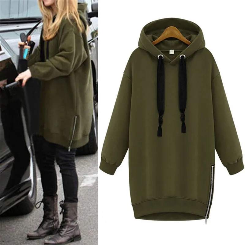 

2018 Black/Green Spring Autumn Women Long Sleeve Hooded Loose Casual Warm Hoodies Sweatshirt Plus Size S-3XL