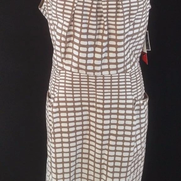 R & K Originals dress womens size white brown geometric print NEW NWT