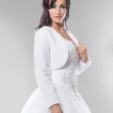 Слоновой кости искусственного меха Болеро Свадебный жакет с длинным рукавом-Различные размеры-BM