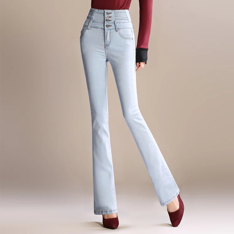 Женские джинсы с высокой талией, двубортные винтажные расклешенные брюки, модные Универсальные женские джинсы скинни, брюки длинные брюки, большие размеры - Цвет: A98  1