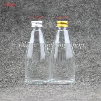 

(40pcs) 200ml empty transparent PET cosmetic bottle silver / gold aluminum screw cap 200cc liquid medicine container