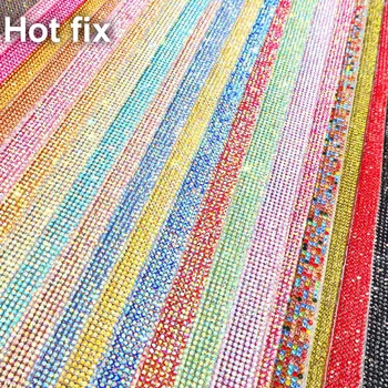 

Colorful hot fix iron on SS6 2mm full glass Crystal rhinestones Beaded banding Sheet mesh Stickers wedding dress Applique trim