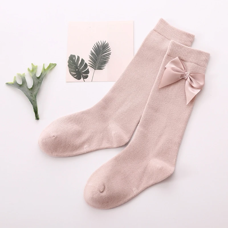 Girls' Ribbon Bow Tie Knee-Highs Socks Children's Seamless Cotton Long Knee Highs Spring Socks for Kids Girls Baby Socks 2-8Y