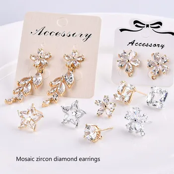 

Brass plating inlaid rhinestone zircon earrings earring jewelry accessories hand DIY Korea earrings material