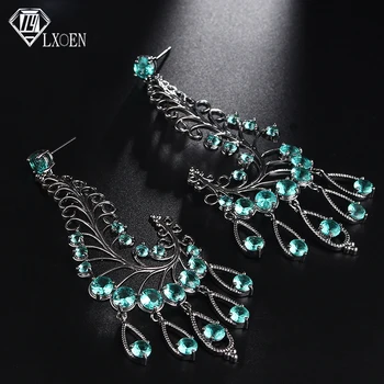 

LXOEN Luxury Red Zircon Stone Big Feather Drop Earrings for Women Wedding Long Wings Earrings Fashion Indian Jewelry brinco