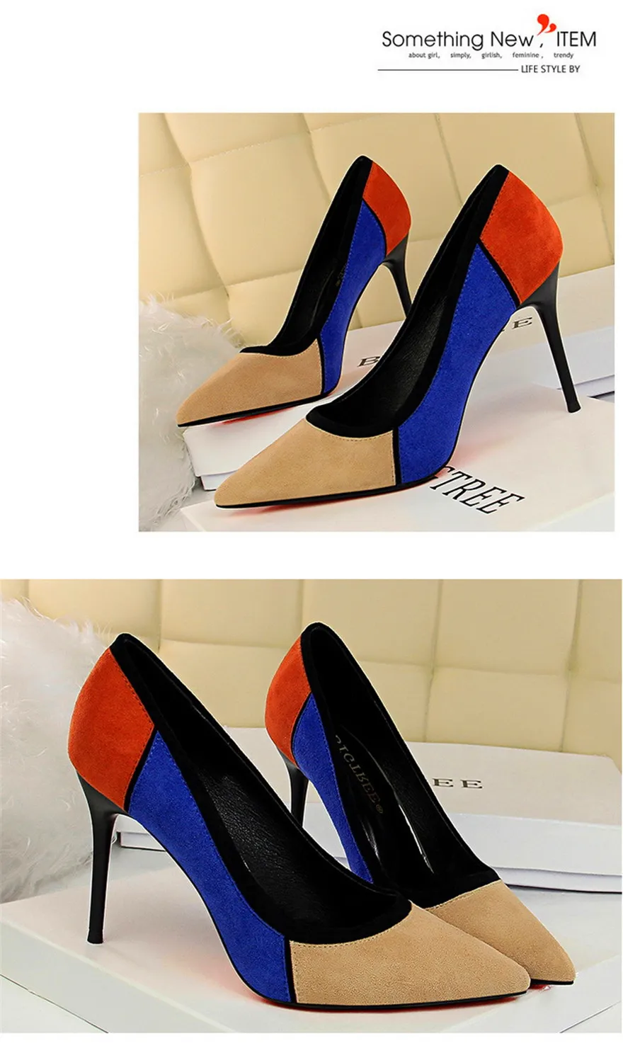 Размер 34-40, разноцветные женские туфли из флока на высоком каблуке г. Новые модные женские туфли-лодочки с острым носком офисные туфли на тонком каблуке