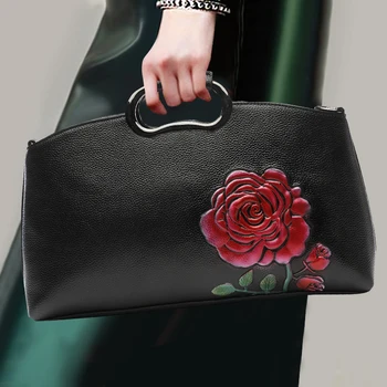 

Women Fashion Handbag Genuine Leather 3D Flower Pattern Top Leather Noble Party Top-handle Bag Ladies Shoulder Bags Crossbody
