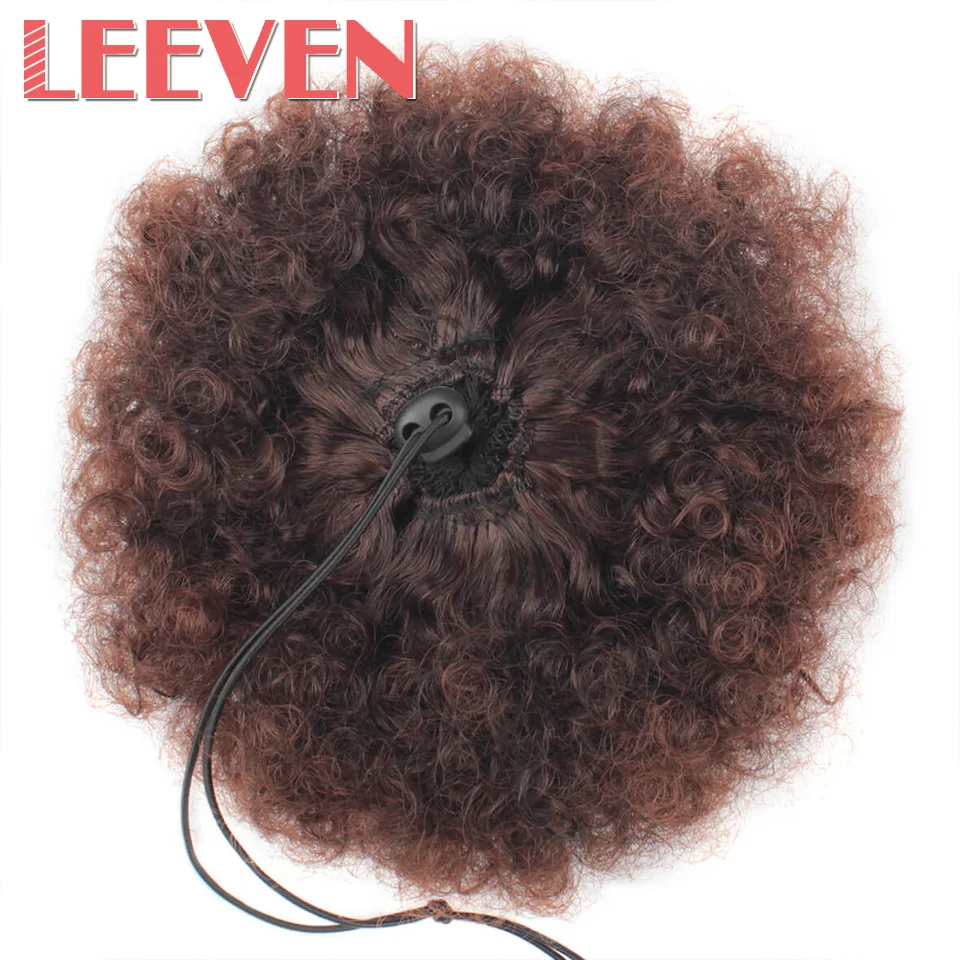 Leeven Ponytail High Hair Puff Clip in Chignon Bun Hairpiece Afro Kinky Curly Synthetic Drawstring ponytail Hair Extensions