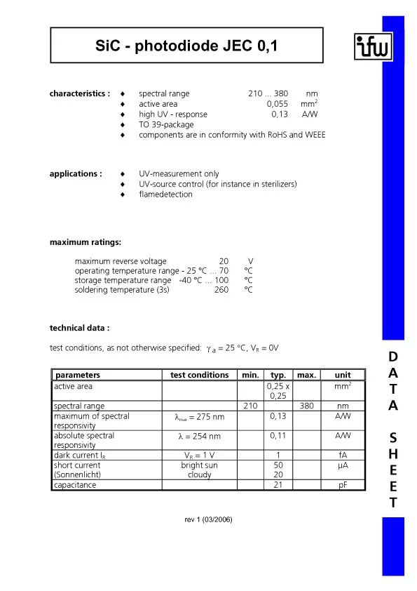 JEA 0,1 Ультрафиолетовый датчик Германия JEA0.1 заменить отключенный UV10SF