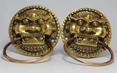

wholesale Retro bronze factory outlets Large rare CHINESE HANDWORK PAIR DRAGON OLD COPPER DOORKNOB
