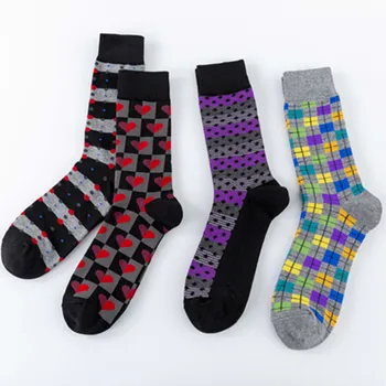 

PEONFLY men's combed cotton socks casual tube socks dress striped plaid pattern comfortable party gift classic socks