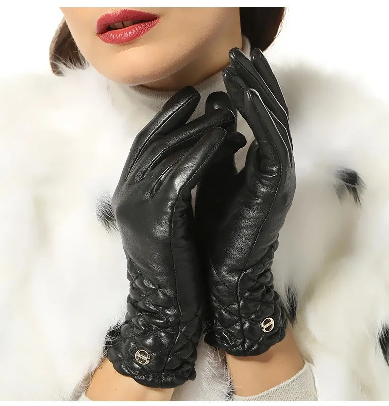 Женские эластичные перчатки для запястья,, Топ Мода, козья кожа, натуральная кожа, одноцветные, овчина, теплые зимние перчатки для вождения