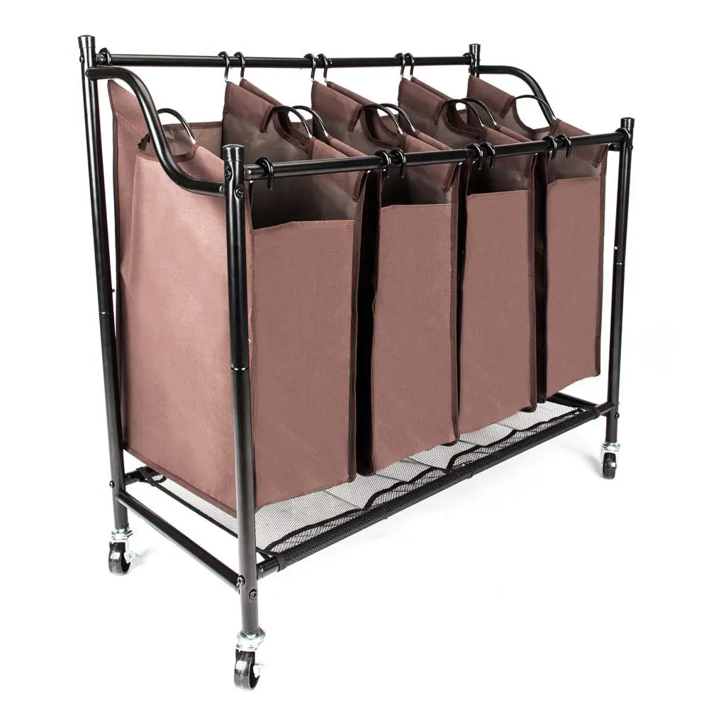 Rolling Laundry Hamper Sorter Stand 4 Bag Heavy Duty Cloth Organizer