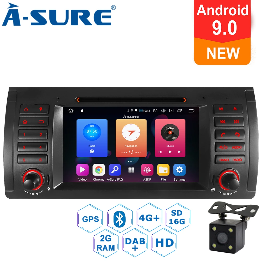

A-Sure 2 Din 7 Inch HD Android 9.0 Radio DVD Car GPS Sat Nav For BMW X5 M5 E39 E53 E38 5er 7er Stereo 32G ROM DAB+ WiFi OBD