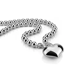 Moda clásica colgante de corazón de plata 6MM66 sólido 925 de plata mujer collar de plata cuentas encanto de cadena larga de señora jewelry