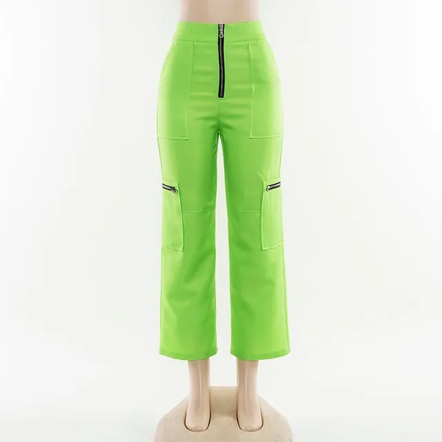 MEIYANGYOUNG Neon Green Pants For Women Casual Wide Leg Cargo Pants
