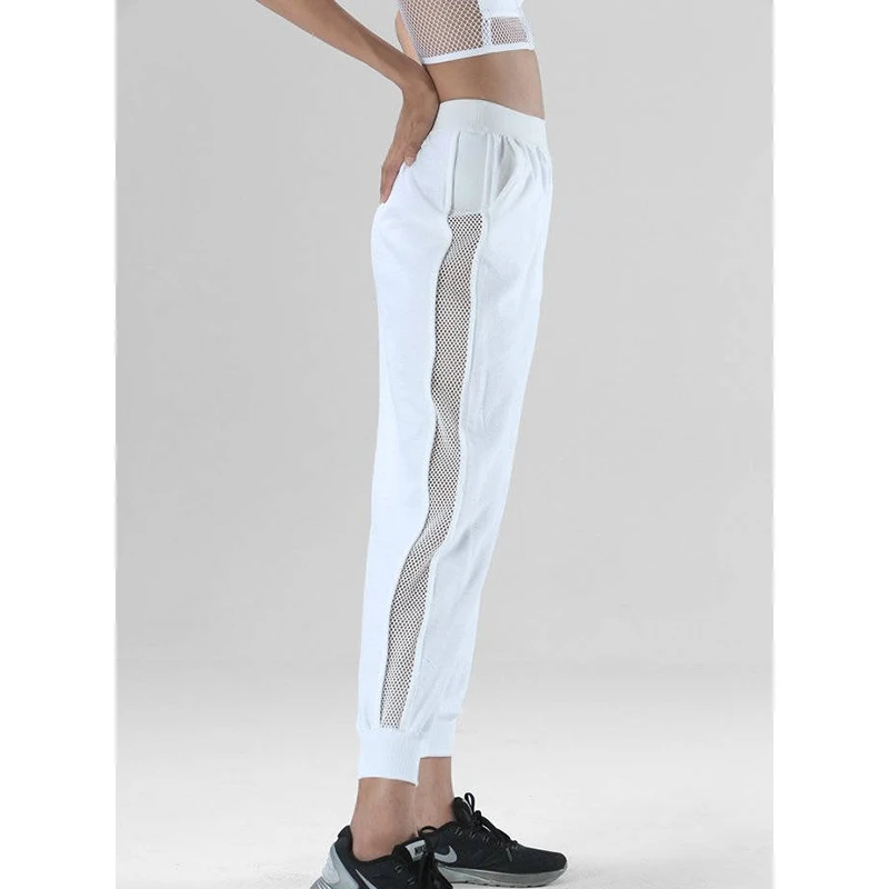 Женские штаны с боковыми вырезами, летние модные однотонные спортивные штаны, брюки средней талии, женские брюки, цвет серый, белый, черный, pantalon femme - Цвет: white