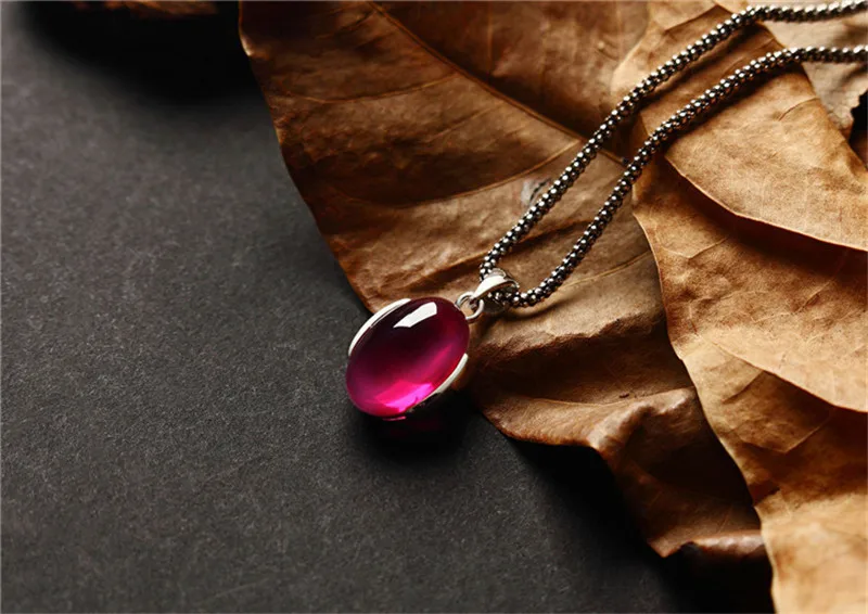 Женское винтажное 925 пробы ожерелье с подвеской из красного граната, хорошее ювелирное изделие, овальное ожерелье из натурального камня для женщин без цепочки