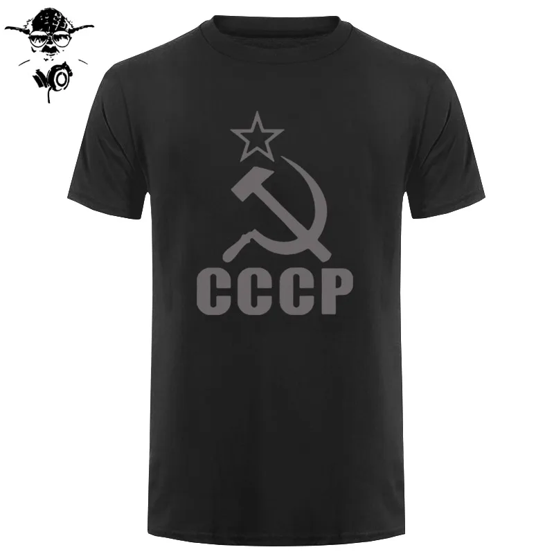 CCCP Коммунистическая русская футболка, Мужская одежда, СССР, СССР, мужская повседневная футболка, Россия, хлопковая Футболка с круглым вырезом, топы, Camisa - Цвет: black gray