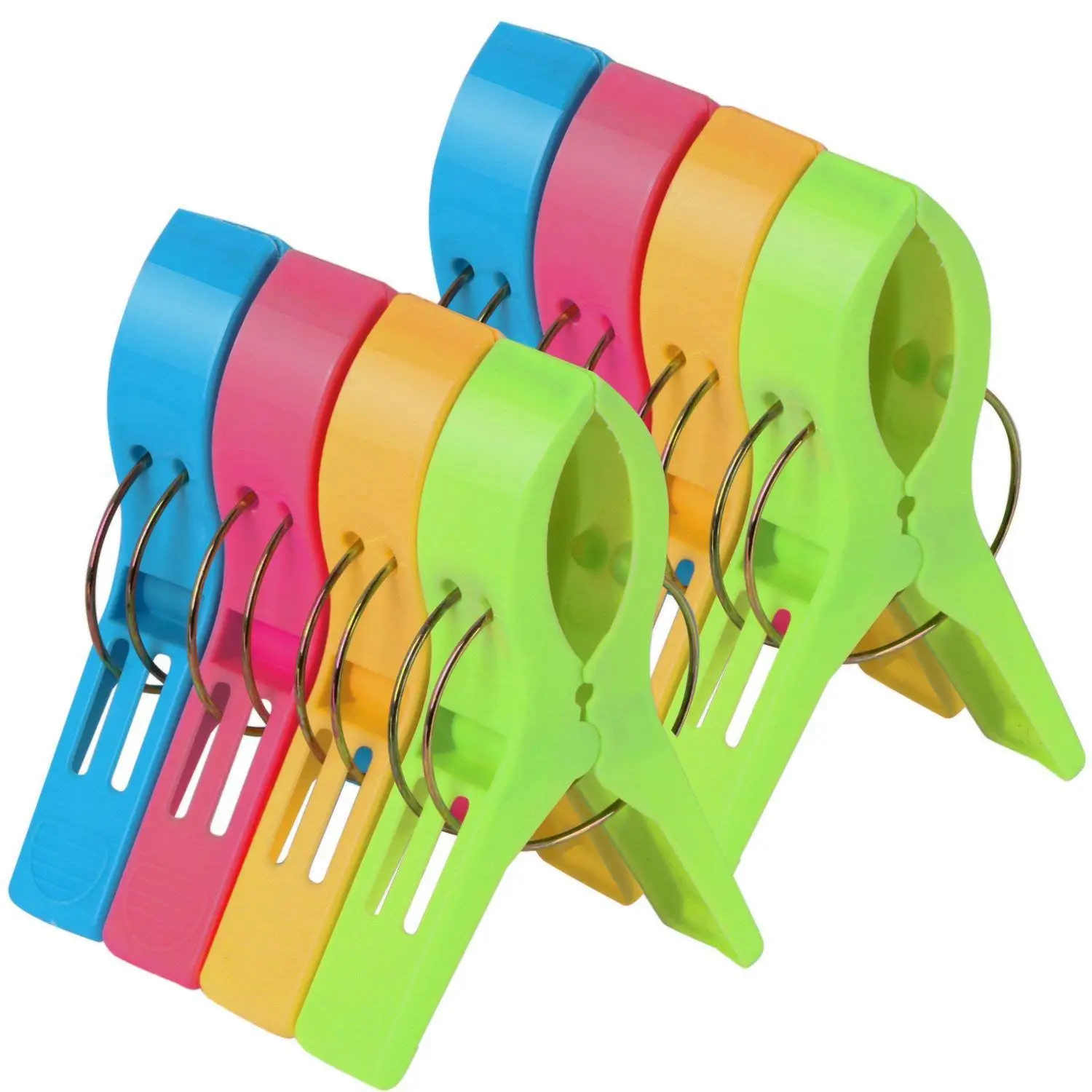 Hot Sale Pack of 8 Large Bright Colour Plastic Beach Towel Pegs Clips