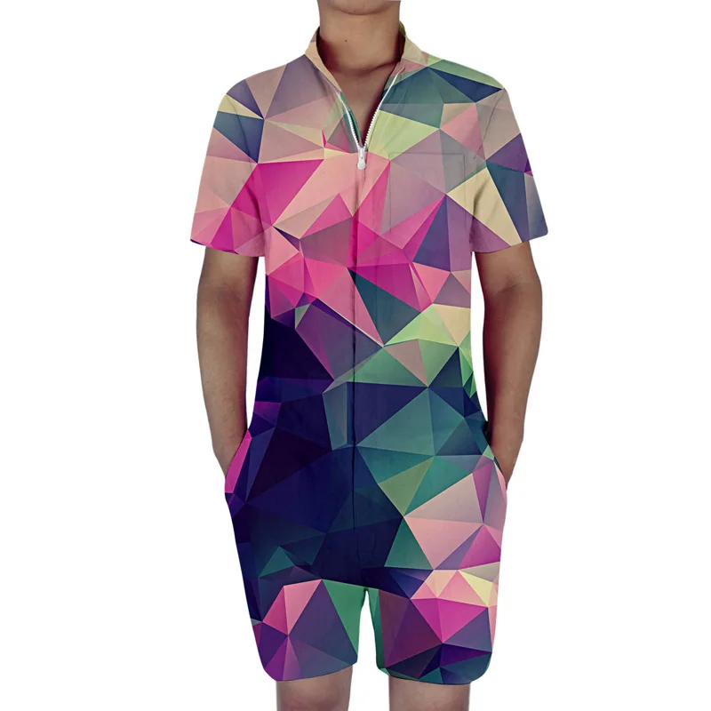 

NEW Hot Sale 3D Printed Rompers Men Jumpsuit Playsuit Harem Cargo Overalls HarajukuCasual Zipper Pocket Brand Quality Men's Sets