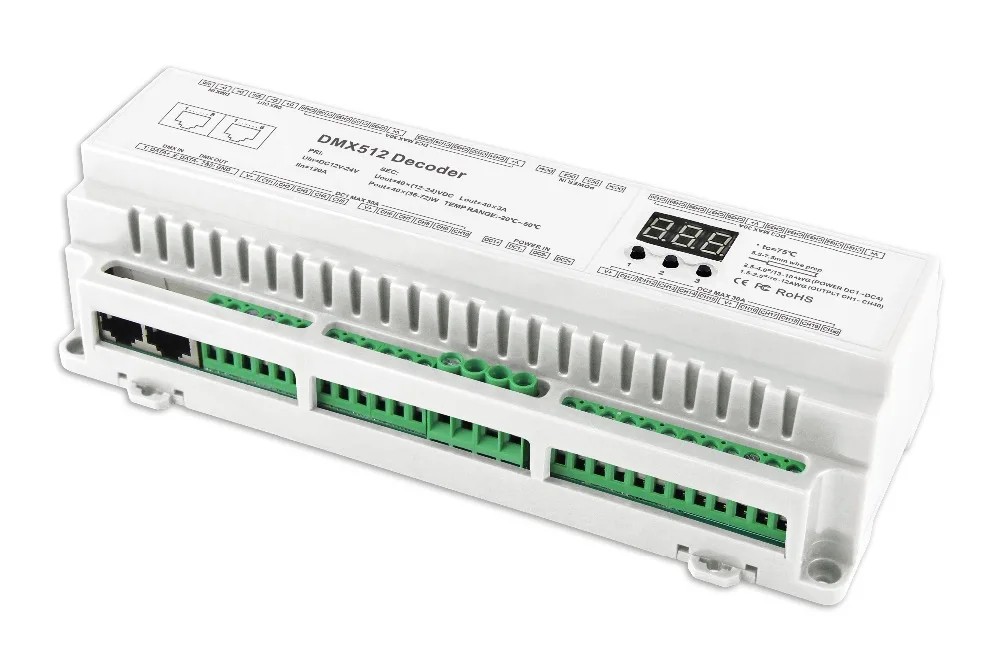 

40CH DMX512 Decoder DIN Rail high Power DMX512 constant voltage decoderDC12V-24V