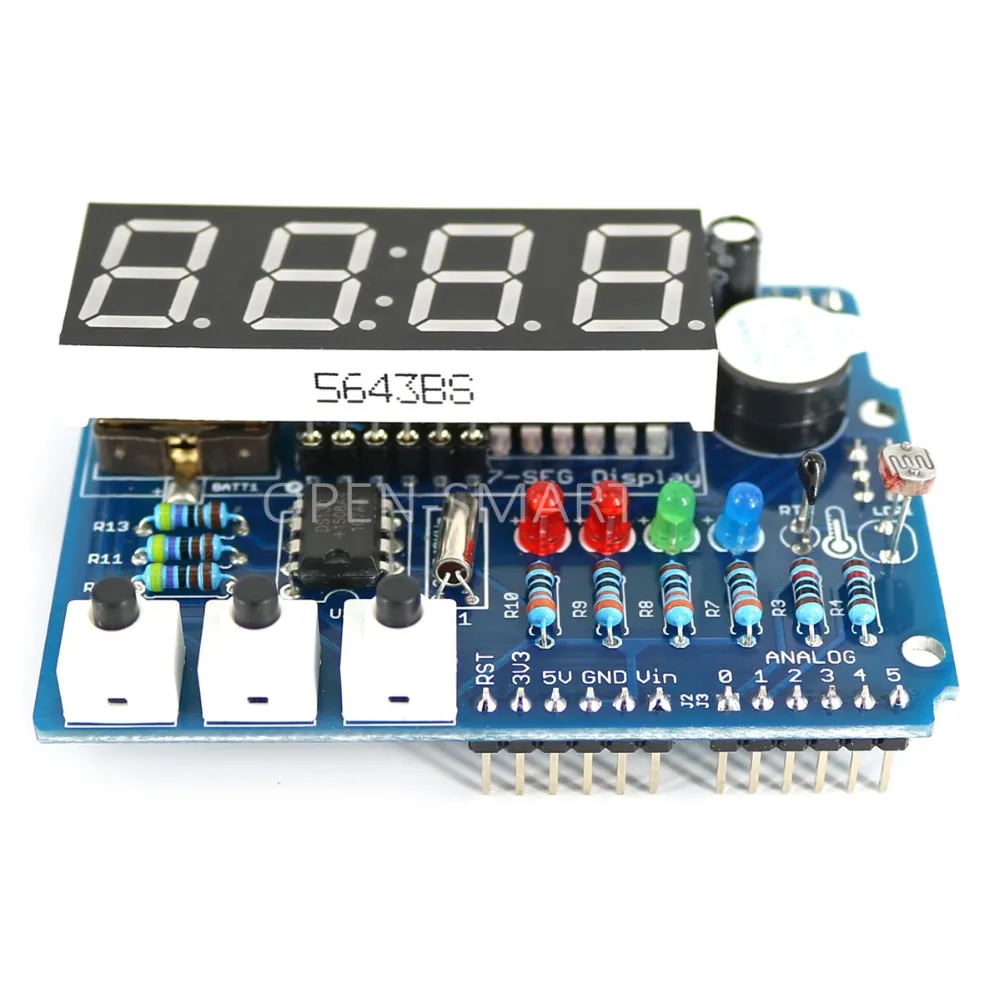Часы щит RTC модуль DS1307 модуль многофункциональная плата расширения с 4 цифрами дисплей светильник сенсор и Термистор для Arduino