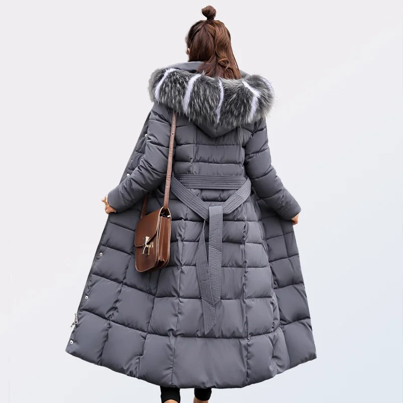 CHANGYUGE 2018 Women Down Coat Black Long Jacket Winter Slim Belt Down Coat Casaco Feminino Womens Down Jackets