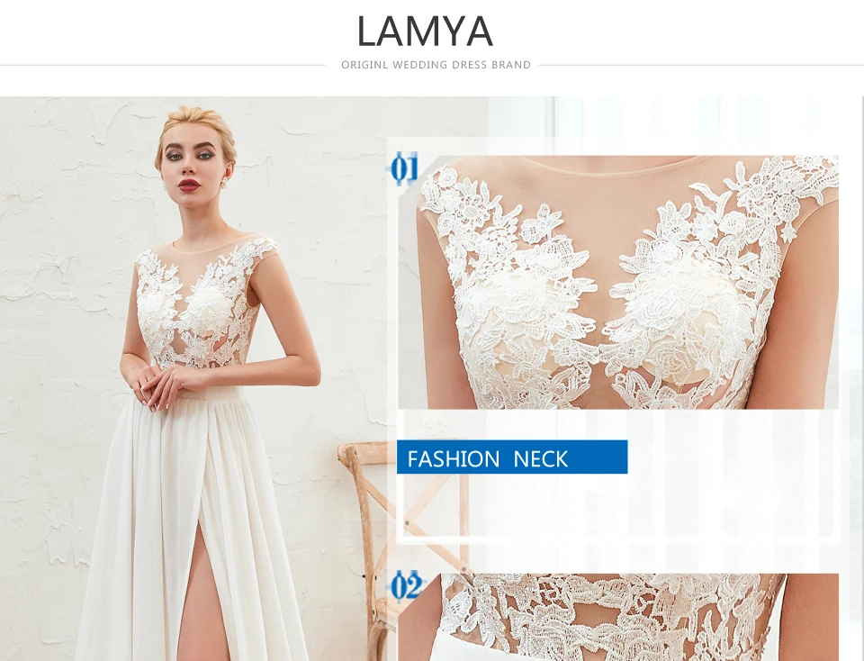 LAMYA высококачественные аппликации A Line свадебное платье белое спереди Сплит свадебное платье корт поезд Conffion vestidos de noiva