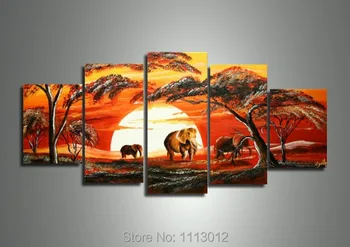 

High Quality Elephant Tree Oil Painting On Canvas 5 pcs Set Home Abstract Wall Art Decoration Modern Picture For Living Room