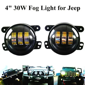 

Pair 4" LED Fog Lights Headlight 4 inch Round Front Bumper LED Fog Light 30W Assembly led light lamp For Wrangler CJ TJ JK 07-15