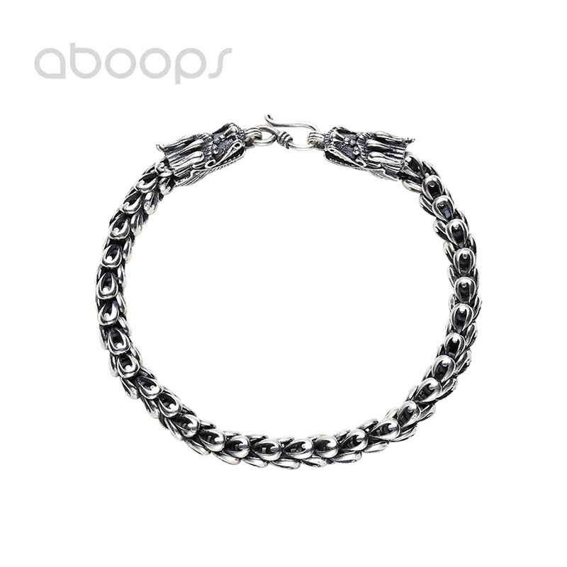 

Vintage 925 Sterling Silver Chinese Dragon Head Link Chain Bracelet for Men Boys 4.5-8mm 18-23 cm Free Shipping