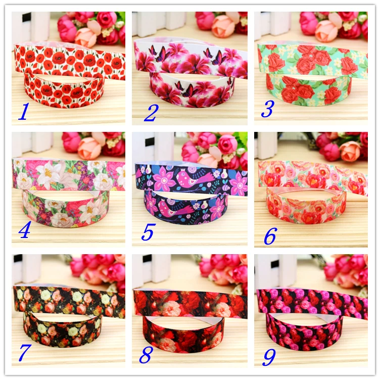 

7/8'' Free shipping flowers printed grosgrain ribbon hairbow headwear party decoration diy wholesale OEM 22mm D266