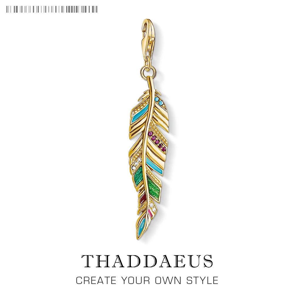 

Golden Ethnic Feather Pendant Charm 2019 New Arrival 925 Sterling Silver Gift Simple Fashion Jewelry Fit Bracelet Necklace