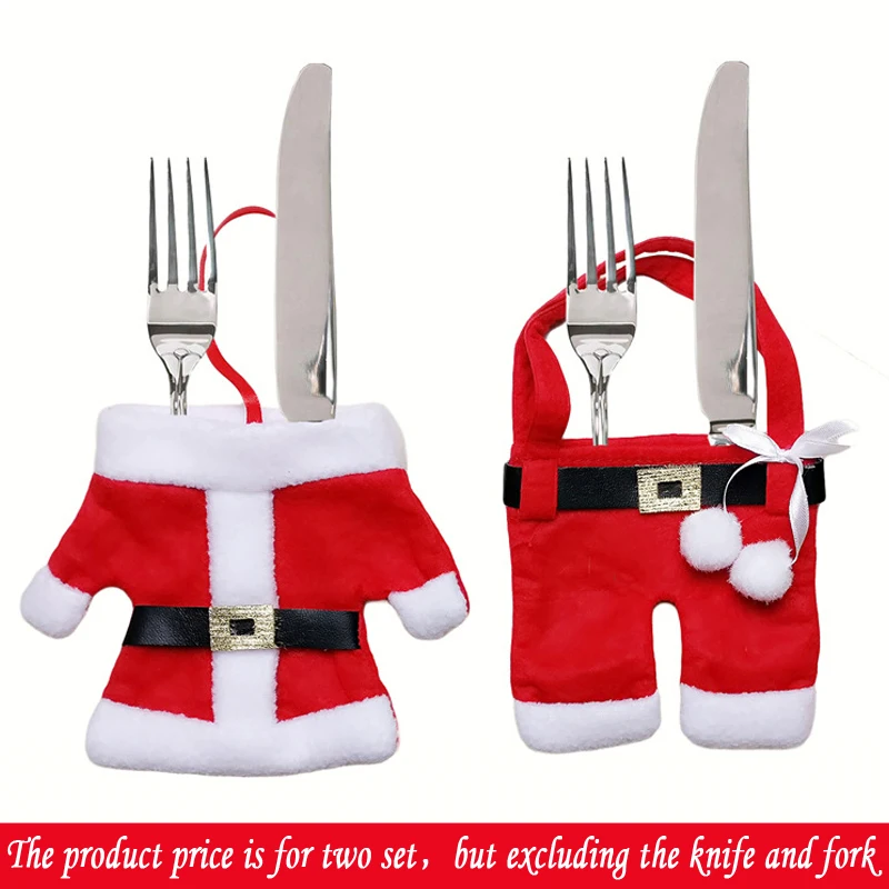 

Olayer Christmas Decorations Knife And Fork Bag Christmas Cutlery Set Small Tops Trousers Cute Tableware Ornament