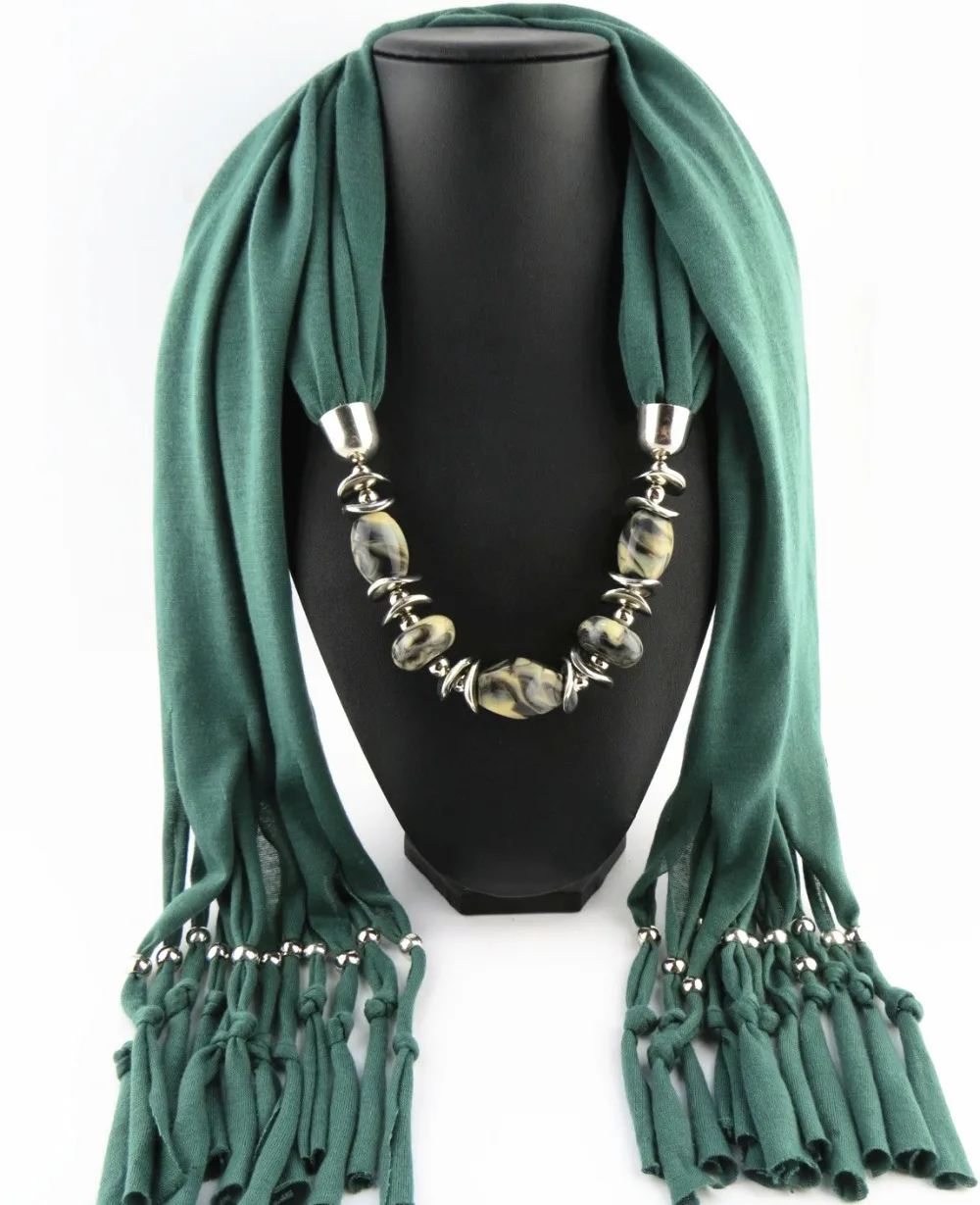 Women Acrylic pendant Silk Scarf Statement Necklace Boho Handmade